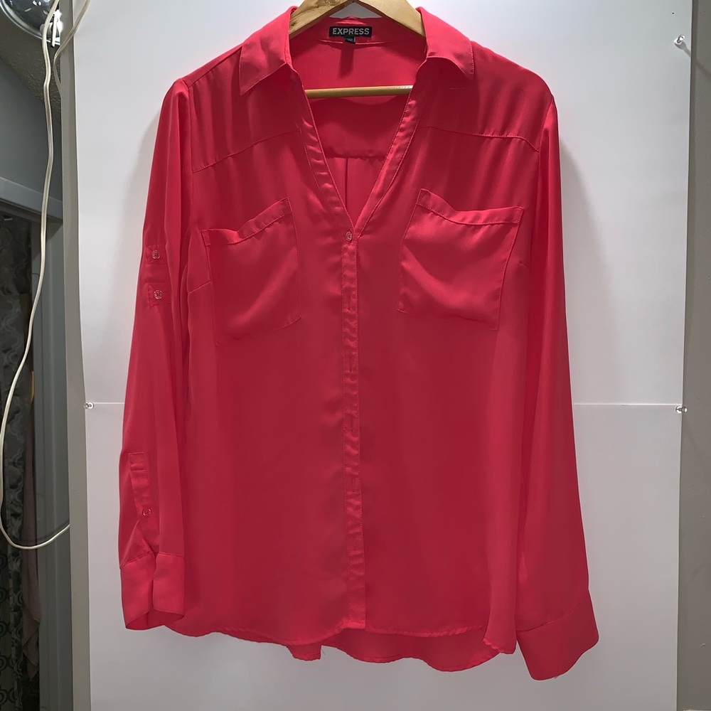 Express Women portfolio pink long sleeve blouse